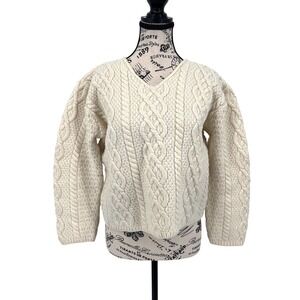 JJ Paul James 100% Wool Cable Knit Sweater Medium‎ Cream Made in England EUC